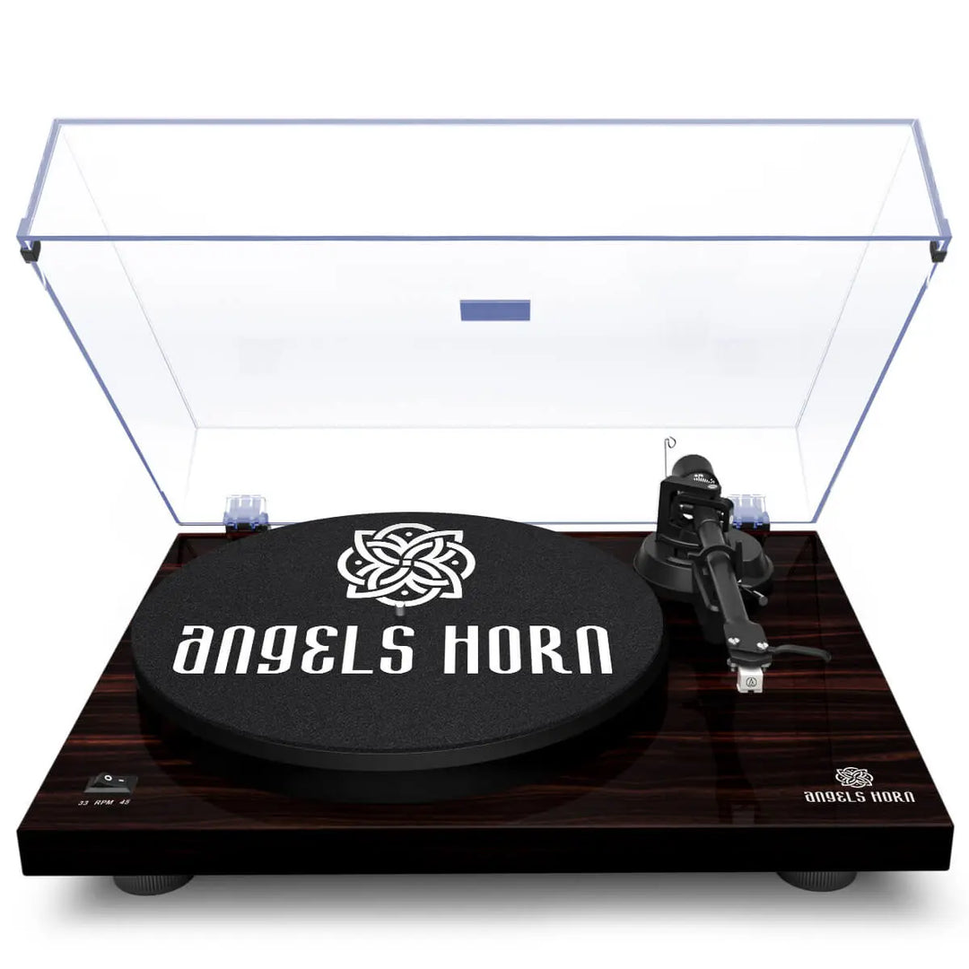 AngelsHornH002-BK Mahogany Two-speed Vinyl Classic Retro Turntable