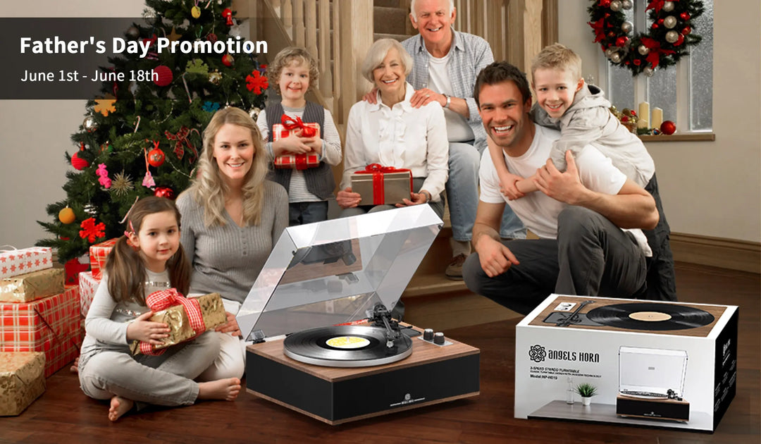 Father-s-Day-Gift-Guide-Reawaken-Dad-s-Memories-with-Angels-Horn-Vinyl-Records-and-Turntables AngelsHorn