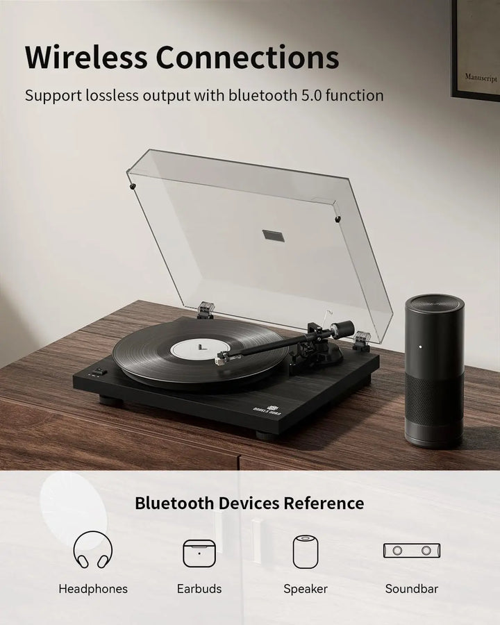 AngelsHornExperience Quality Sound with our Vintage Wooden Bluetooth Turntable