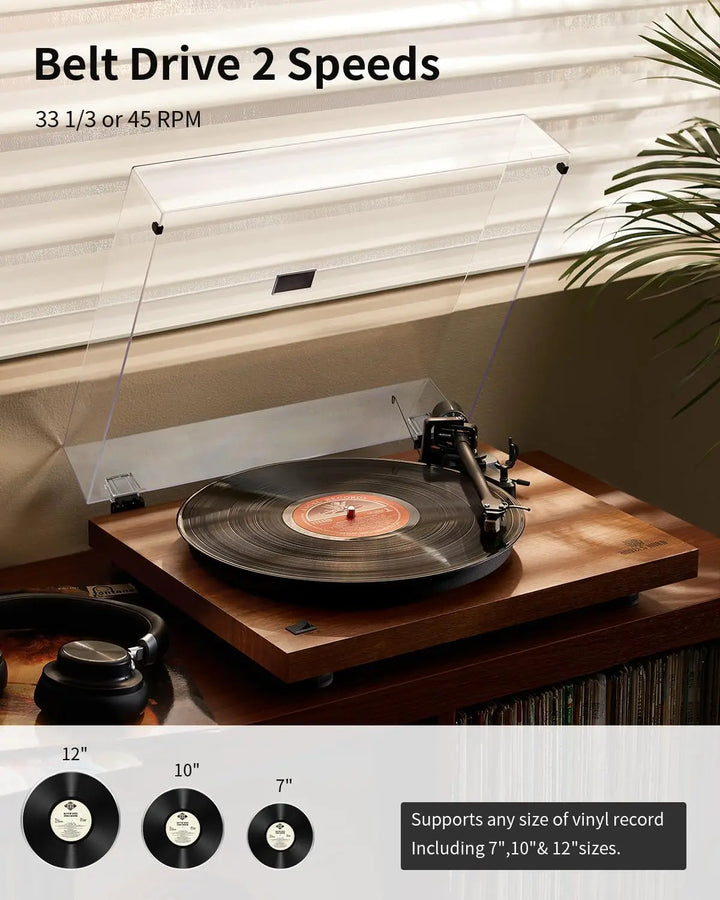 Angels Horn H002BT-OR Bluetooth Turntable Vinyl Record Player (Walnut) Angels Horn