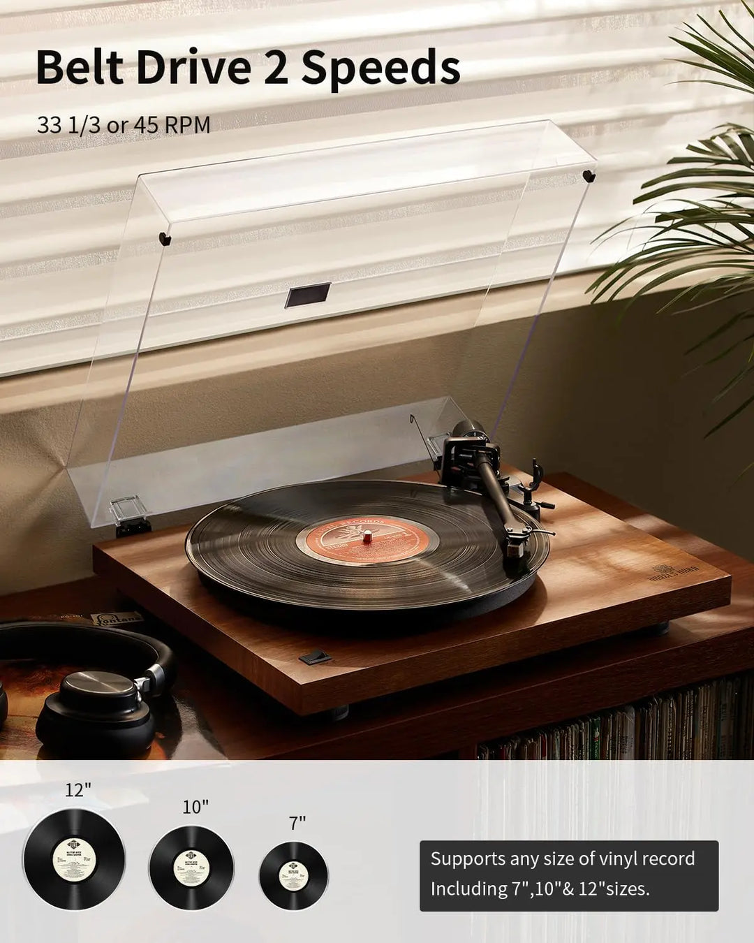 Angels Horn H002BT-OR Bluetooth Turntable Vinyl Record Player (Walnut) Angels Horn