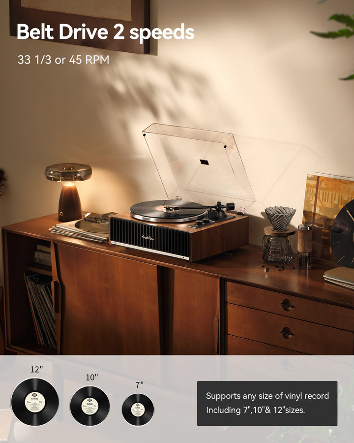 Angels Horn AH X200 Turntable Hi-Fi System with Built-in Speakers &amp; Bluetooth