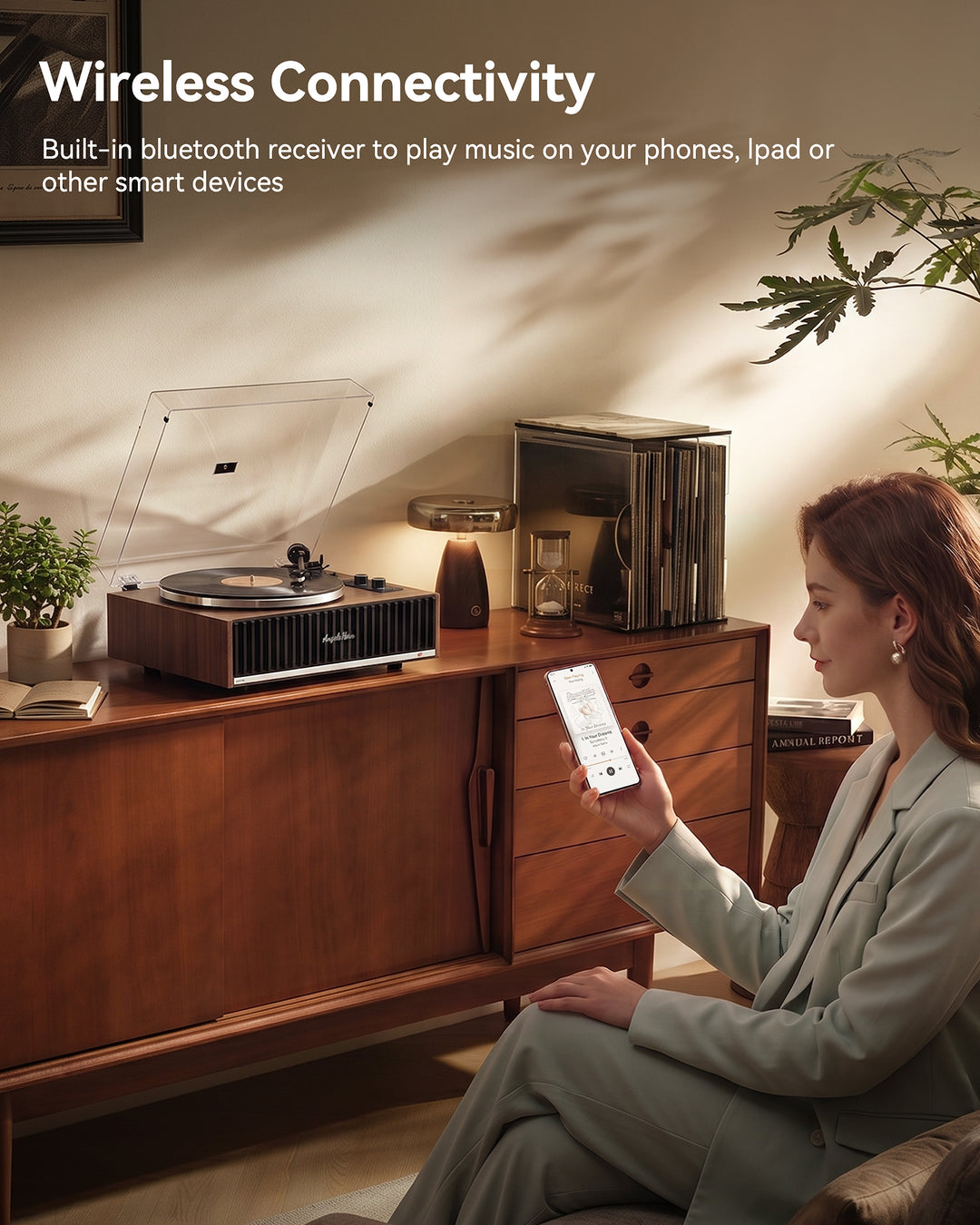 Angels Horn AH X200 Turntable Hi-Fi System with Built-in Speakers &amp; Bluetooth