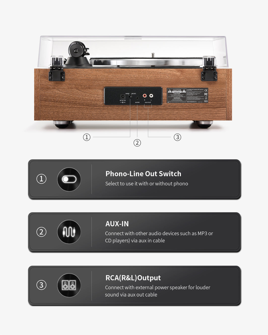 Angels Horn AH X200 Turntable Hi-Fi System with Built-in Speakers &amp; Bluetooth