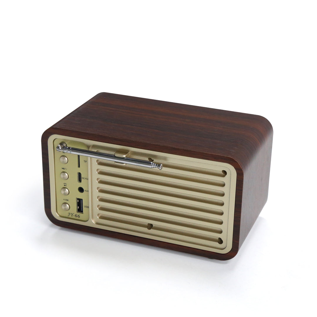Angels Horn FR01 Vintage Bluetooth Speaker & FM Radio | Retro Wooden Home Audio, Powerful Bass, TF Card/AUX Input, Portable Wireless Speaker for Home, Office, Decor (Walnut Wood)