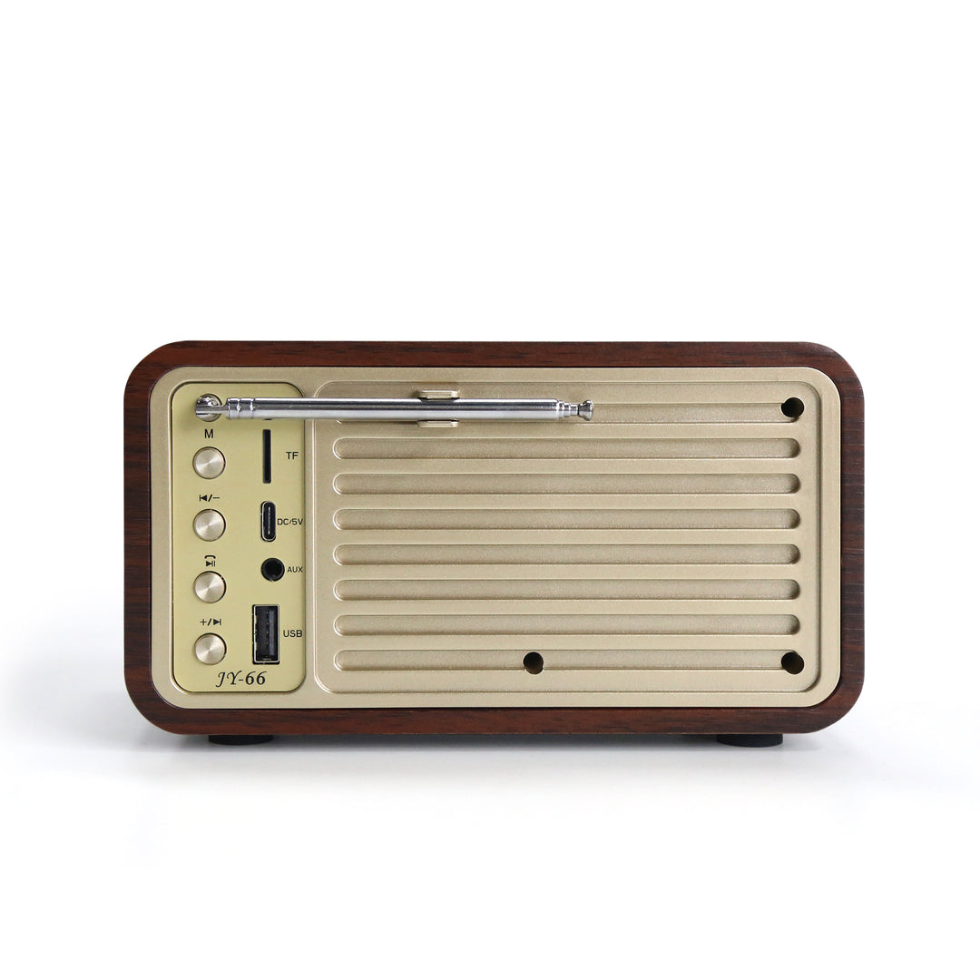 Angels Horn FR01 Vintage Bluetooth Speaker & FM Radio | Retro Wooden Home Audio, Powerful Bass, TF Card/AUX Input, Portable Wireless Speaker for Home, Office, Decor (Walnut Wood)