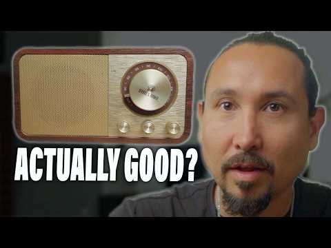 Angels Horn FR01 Vintage Bluetooth Speaker & FM Radio | Retro Wooden Home Audio, Powerful Bass, TF Card/AUX Input, Portable Wireless Speaker for Home, Office, Decor (Walnut Wood)
