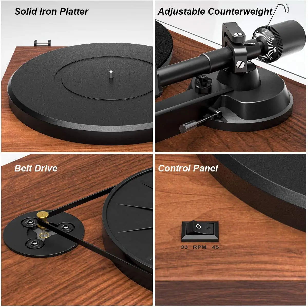 ANGELS HORN Turntable, Vinyl Record Player, Built-in Phono Preamp, Belt Drive 2-Speed, Adjustable Counterweight, AT-3600L (Upgraded Bluetooth Version)