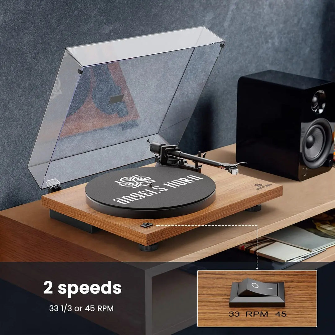 AngelsHornAngels Horn H002BT-OR Vintage Wooden Bluetooth Turntable 