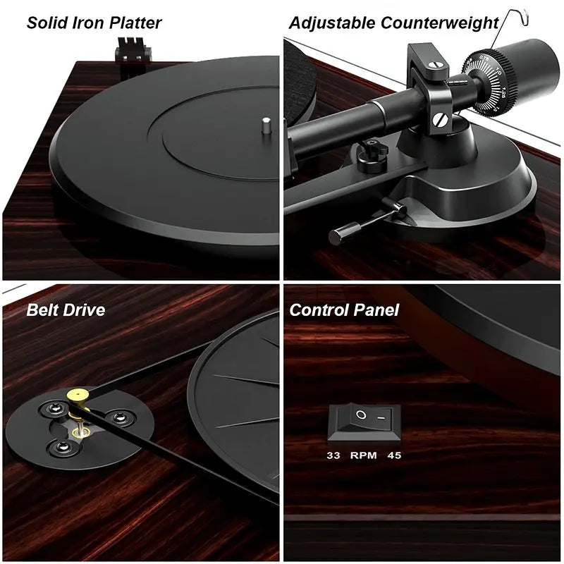 ANGELS HORN H002-BK Record Player Vintage Vinyl Turntable (Mahogany) - AngelsHorn
