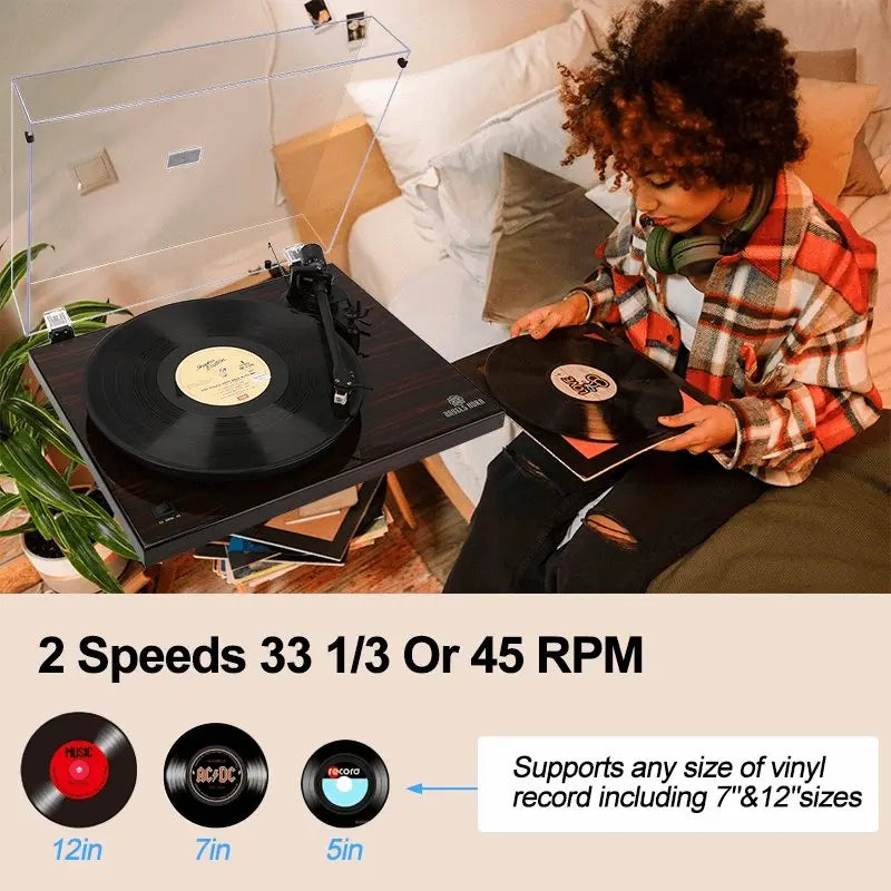 ANGELS HORN H002-BK Record Player Vintage Vinyl Turntable (Mahogany) - AngelsHorn
