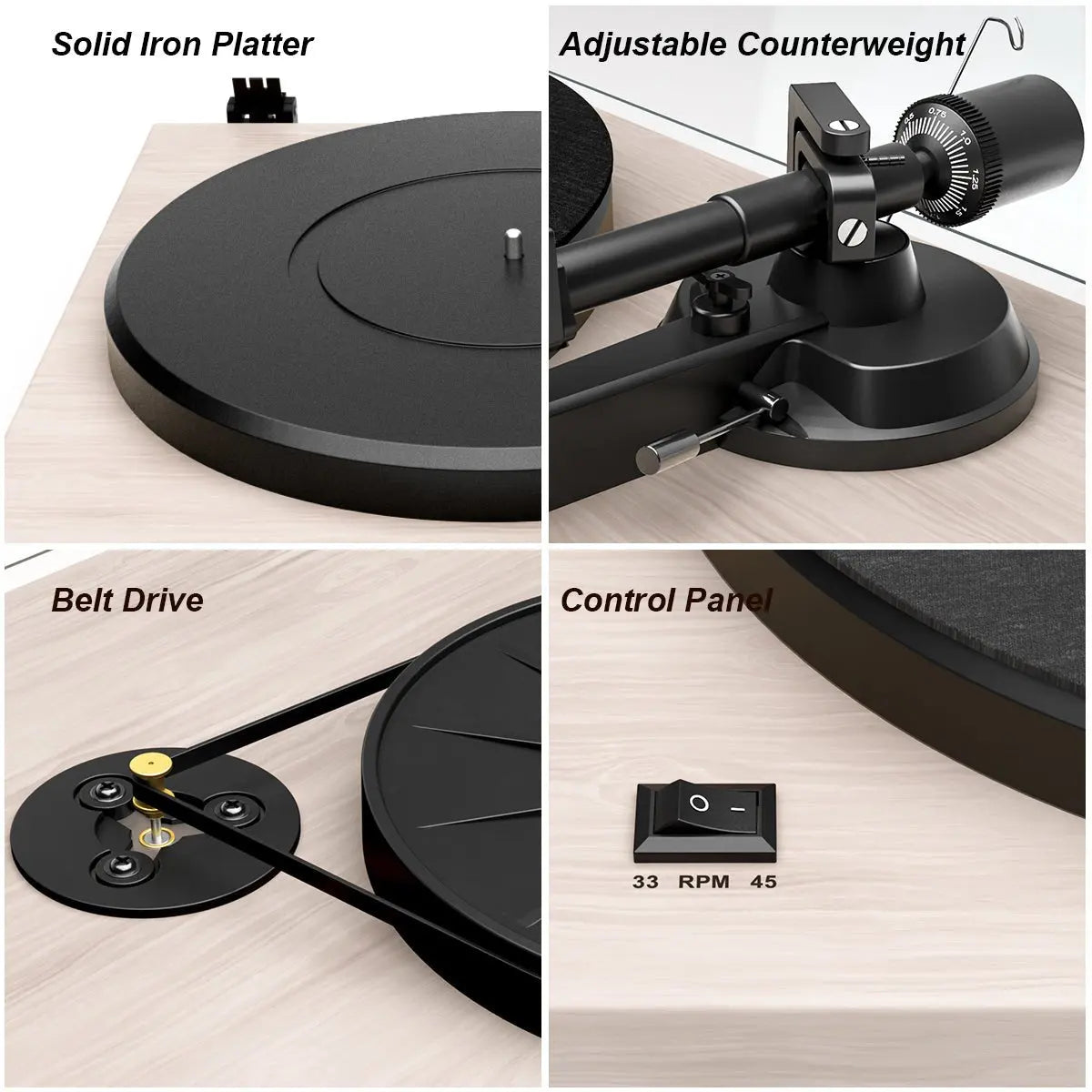 ANGELS HORN H002-WH Record Player Vintage Vinyl Turntable (White Maple) - AngelsHorn