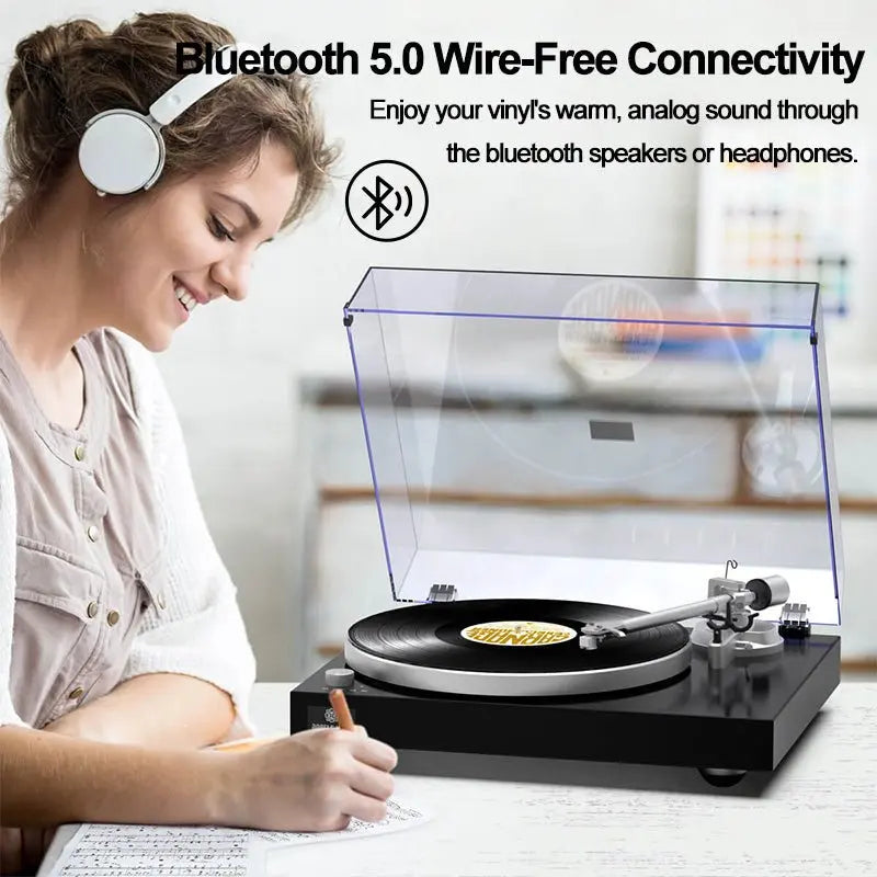 ANGELS HORN H003-BK Bluetooth Turntable Vinyl Record Player (Piano Black) - AngelsHorn