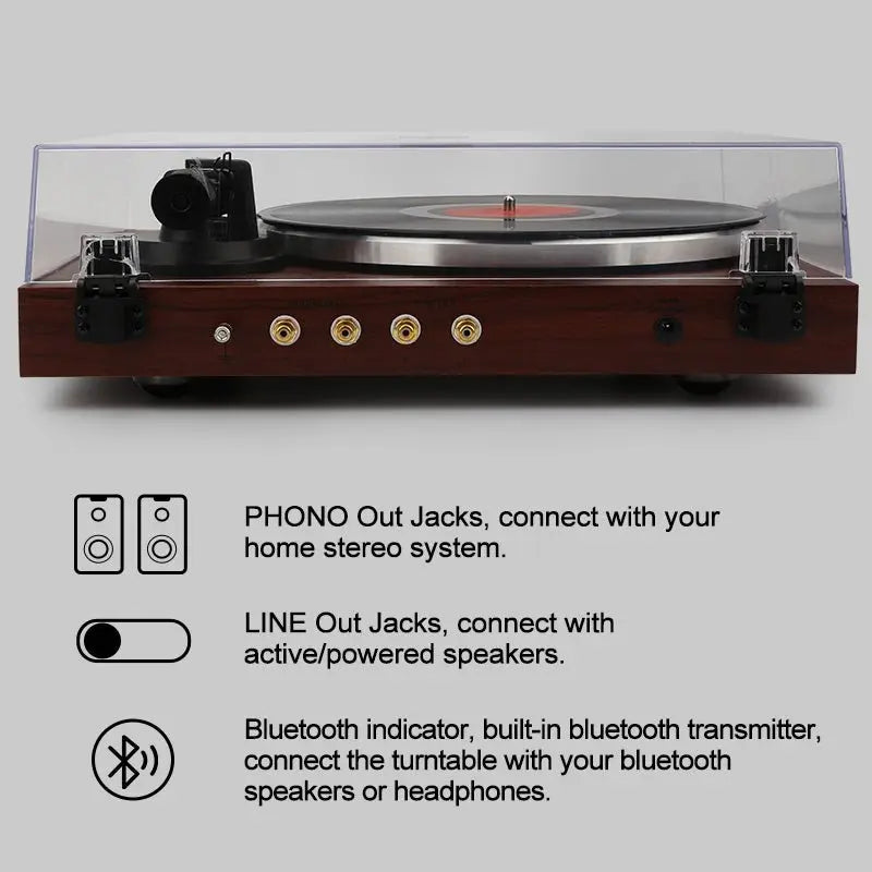 ANGELS HORN H003-OR Bluetooth Turntable Vinyl Record Player (Red Brown) - AngelsHorn